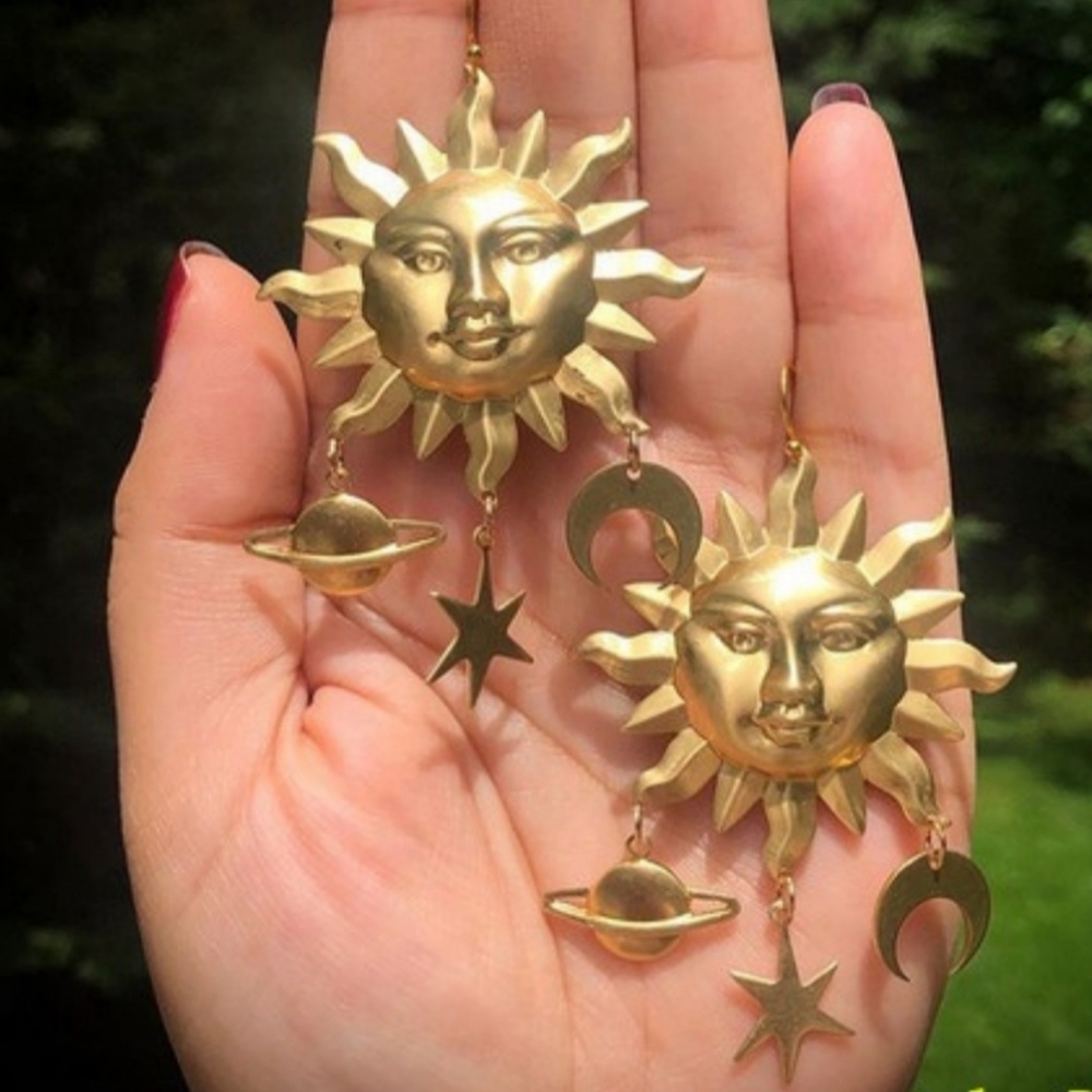 Celestial Sun Moon Planet Statement Earrings